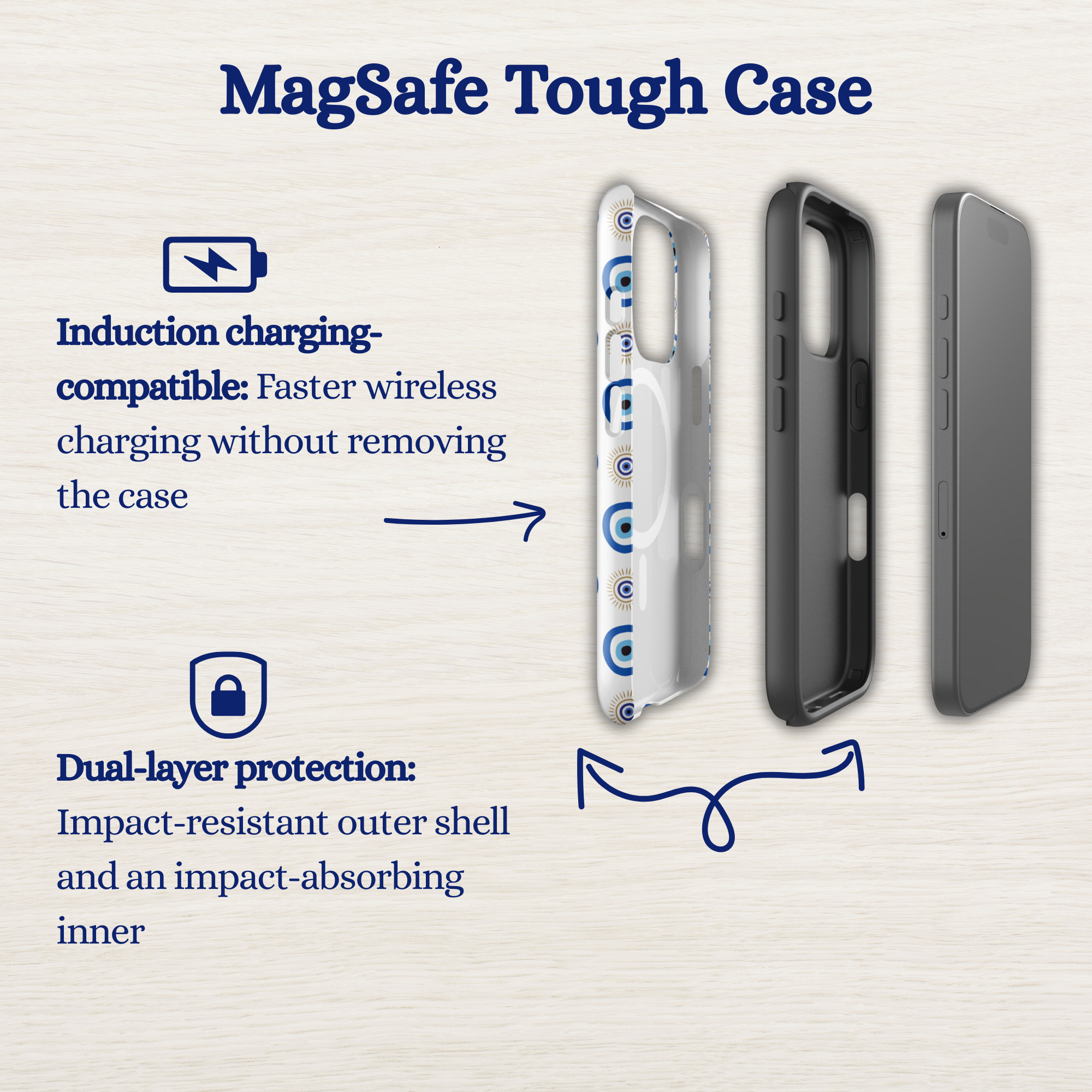 Evil eye phone case, MagSafe tough case for iPhone