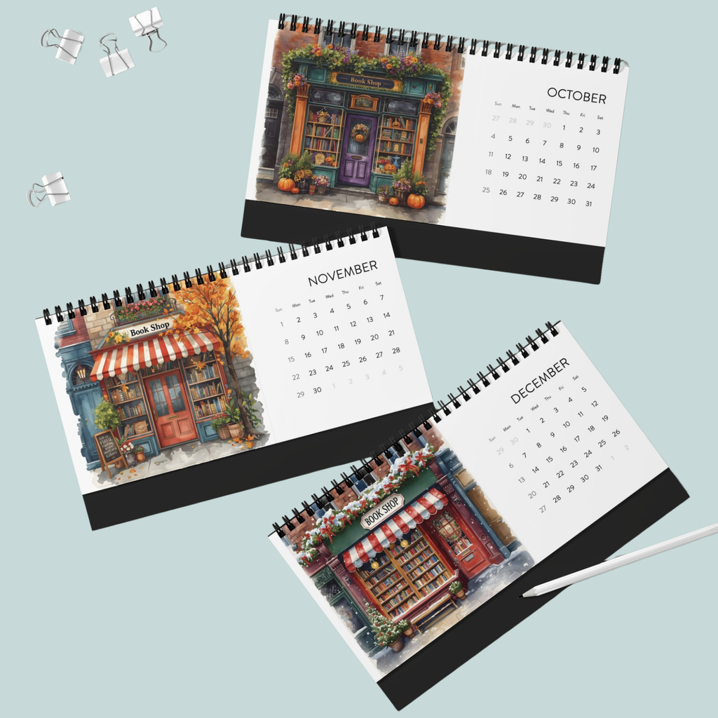 Bookshop Art Desktop Calendar 2026