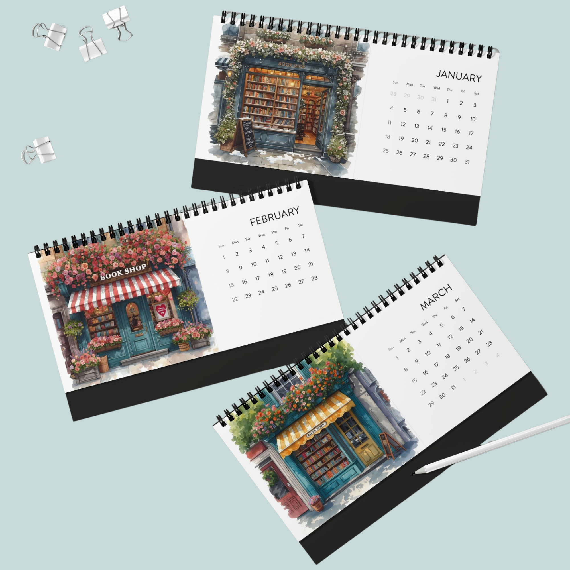 Bookshop Art Desktop Calendar 2026