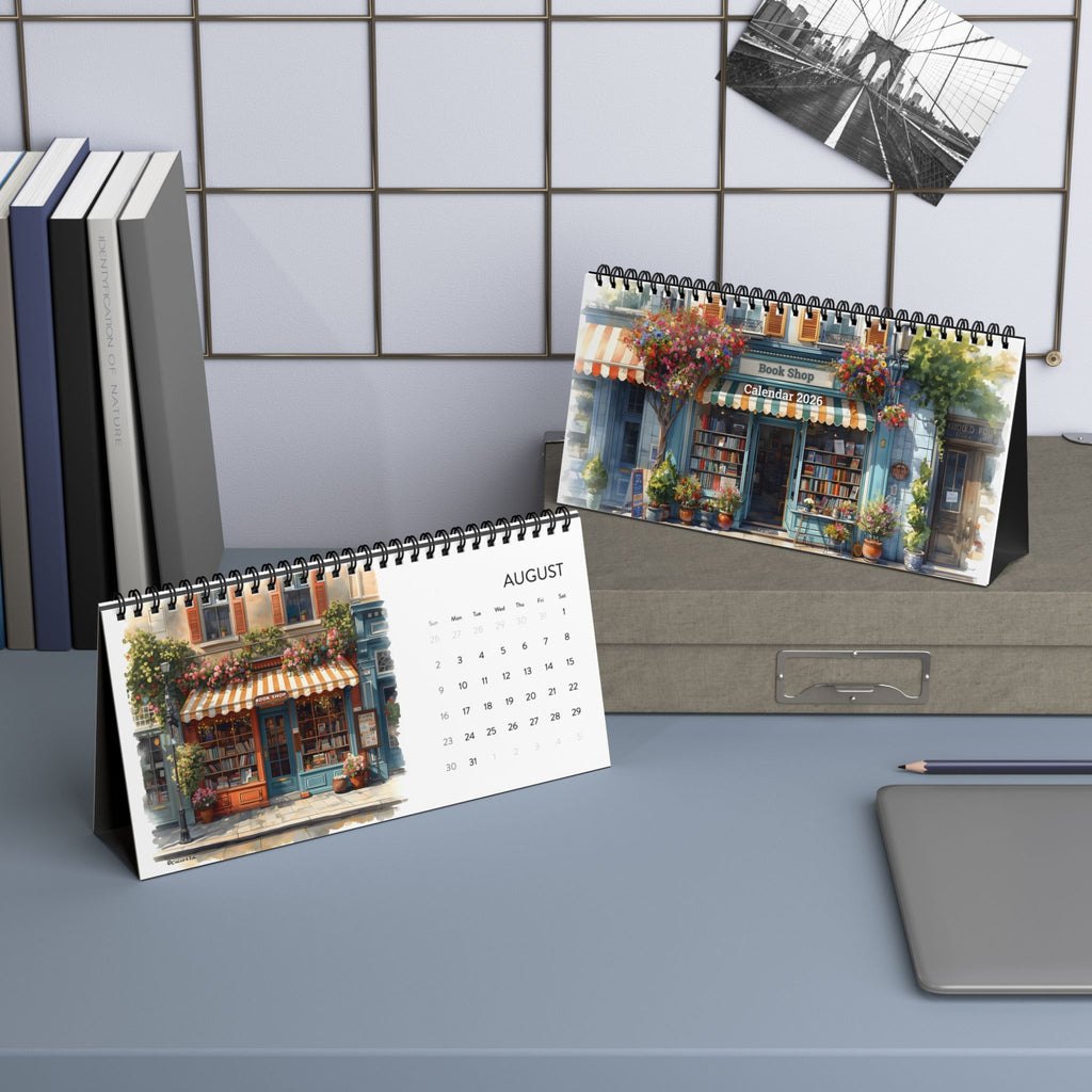 Bookshop Art Desktop Calendar 2026