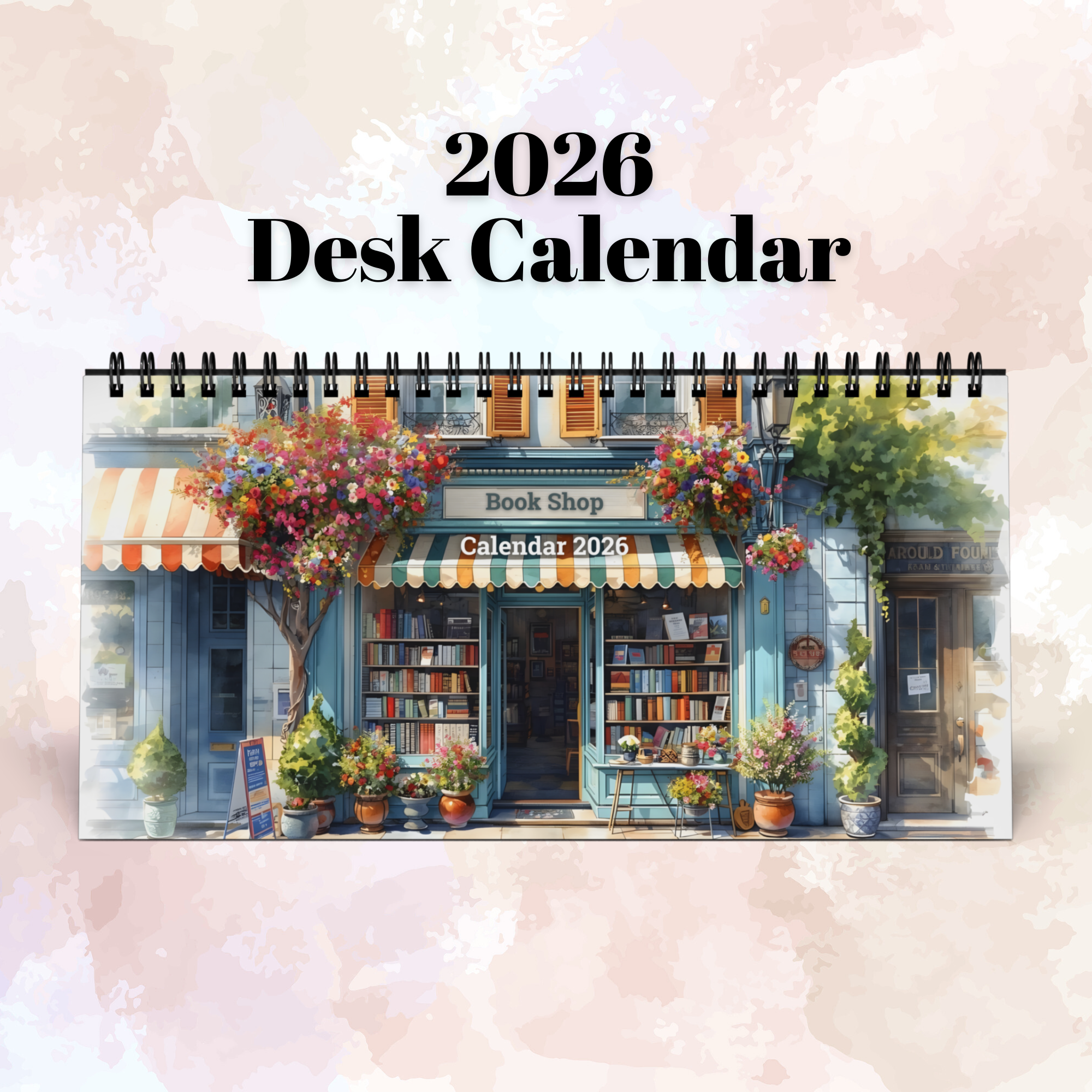 Bookshop Art Desktop Calendar 2026