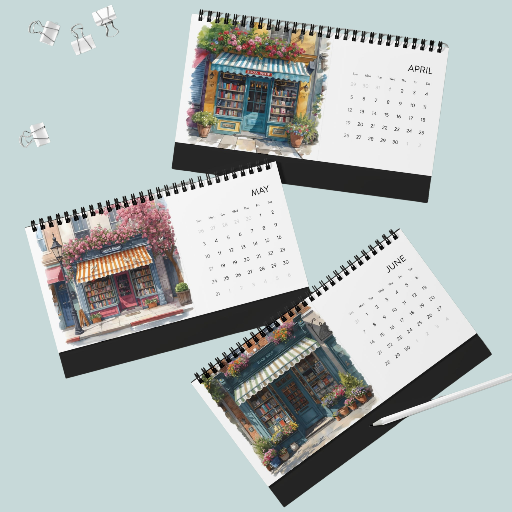 Bookshop Art Desktop Calendar 2026