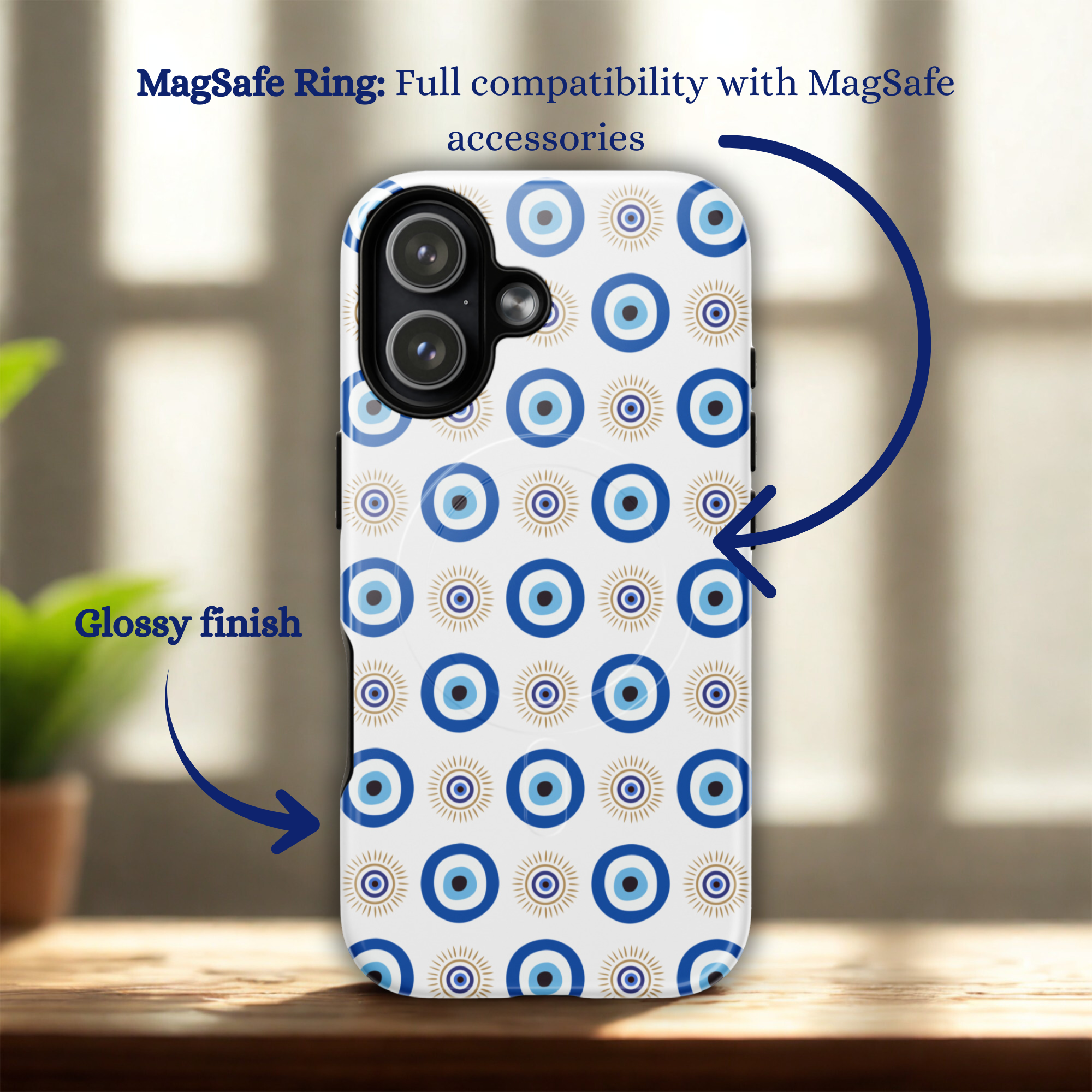 Evil eye phone case, MagSafe tough case for iPhone