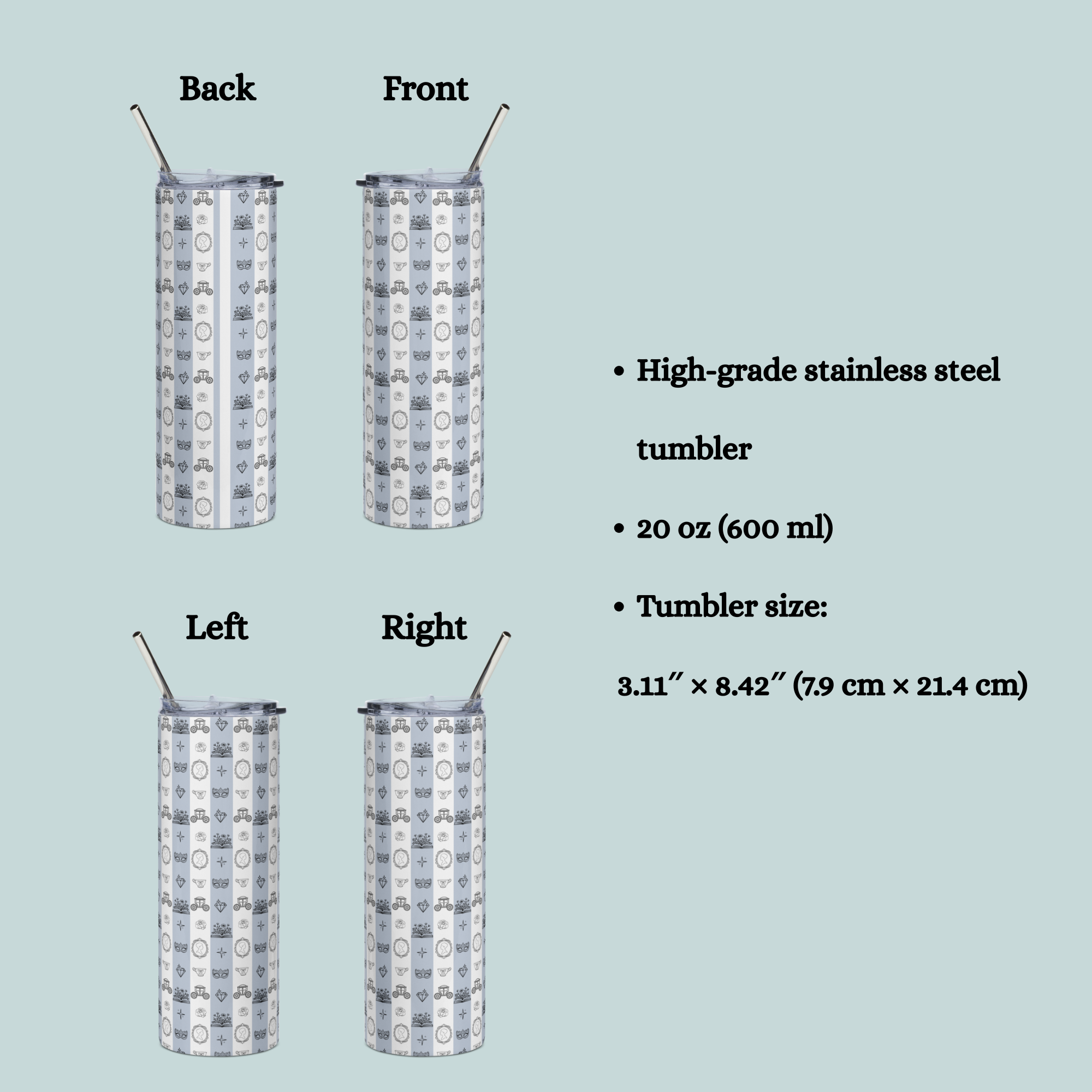 Bridgerton inspired Tumbler 20oz Stainless Steel, Regency Romance Drinkware