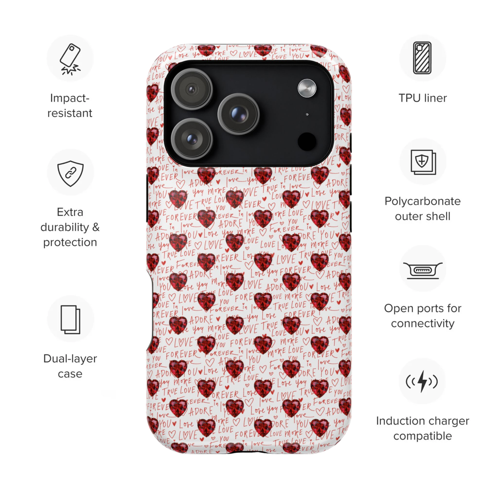 Handwritten Love Hearts iPhone case, Impact-Resistant Case