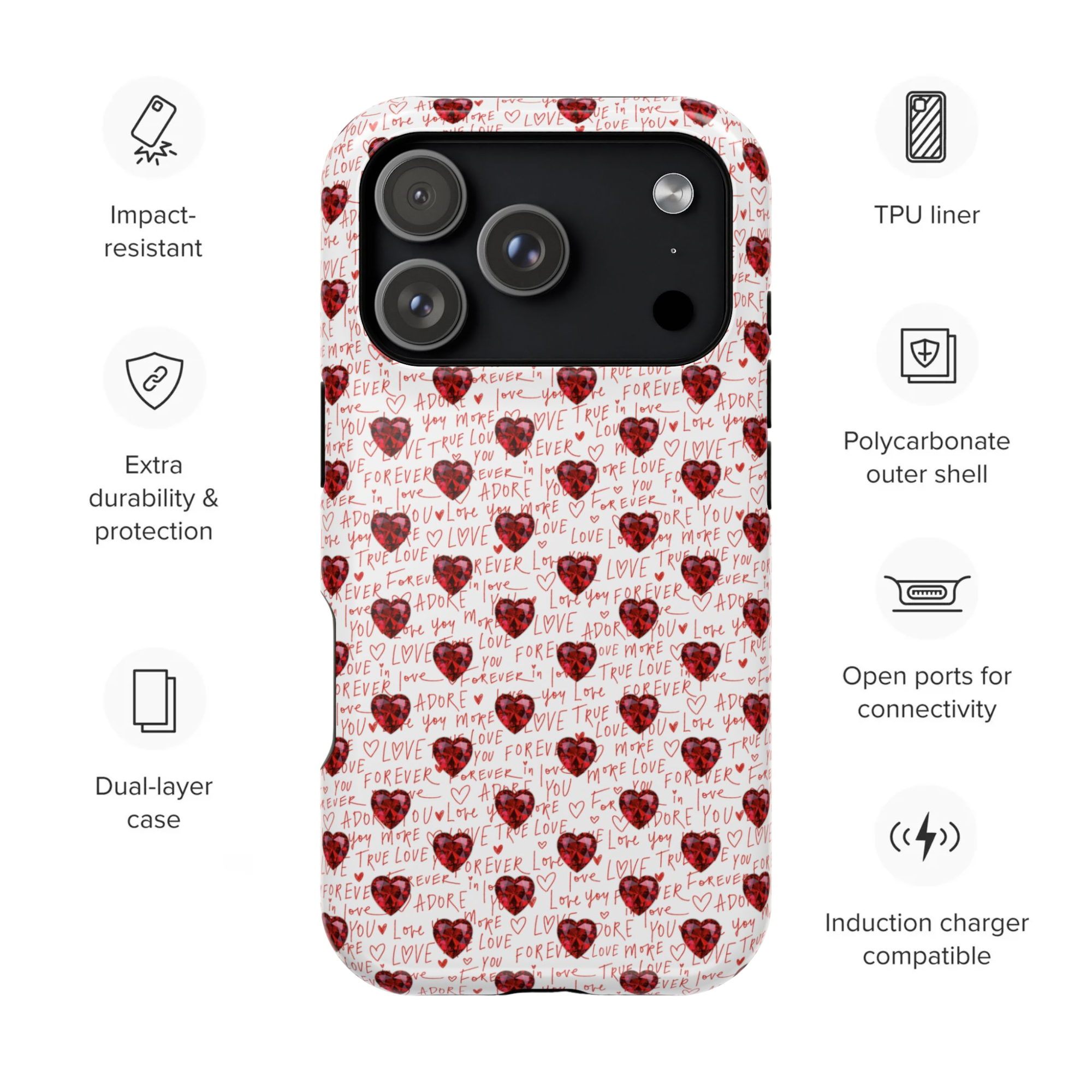 Handwritten Love Hearts iPhone case, Impact-Resistant Case