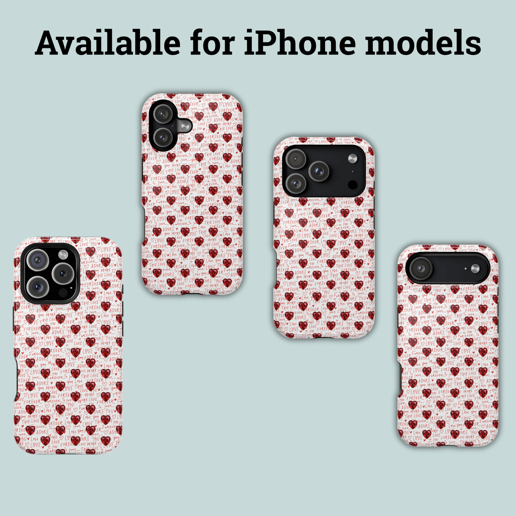 Handwritten Love Hearts iPhone case, Impact-Resistant Case