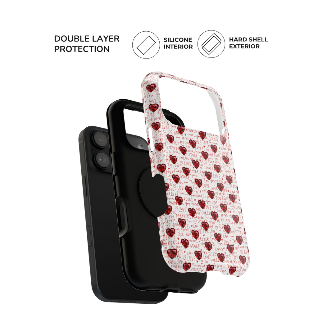 Handwritten Love Hearts iPhone case, Impact-Resistant Case