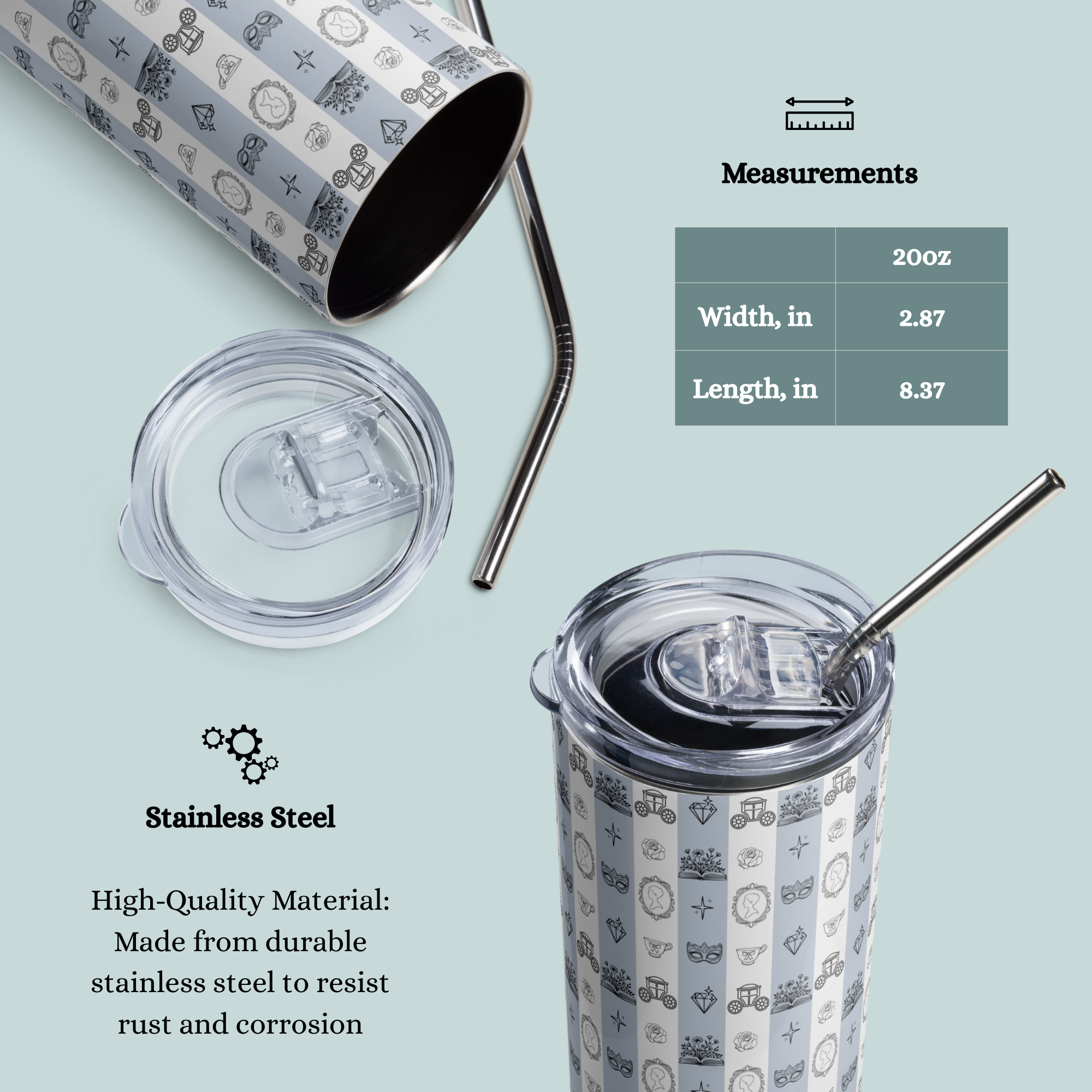 Bridgerton inspired Tumbler 20oz Stainless Steel, Regency Romance Drinkware